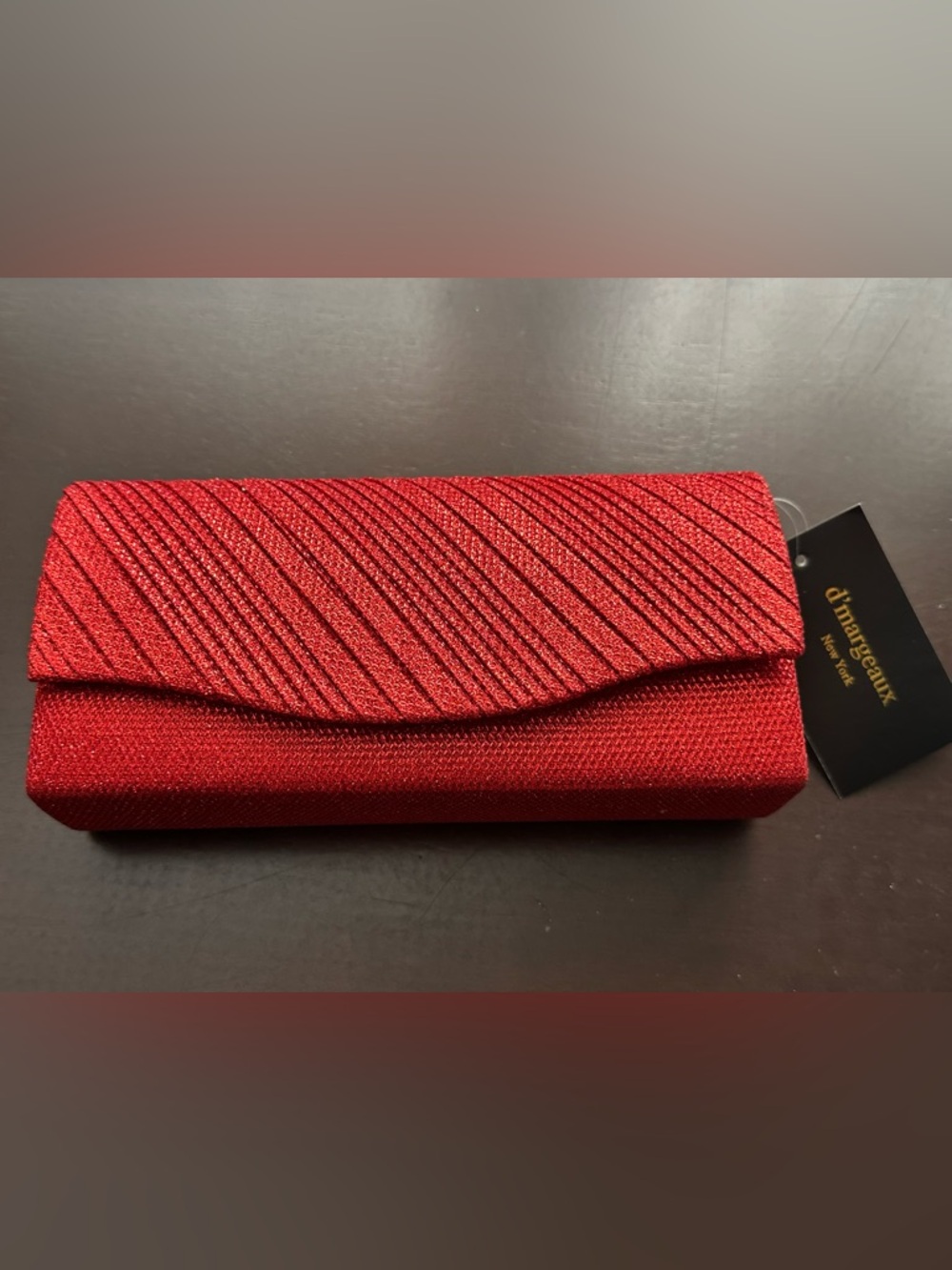 Red Textured Evening Clutch with Diagonal Detail - Picture 3 of 9